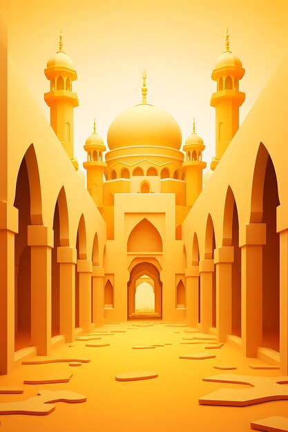 Ilustración de la mezquita amarilla islámica