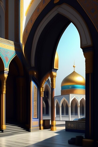 Ilustración de la mezquita islámica de Eid al Adha Linternas árabes y antecedentes islámicos Historia árabe 3d