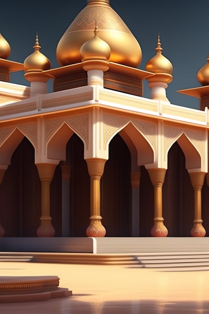 Ilustración de la mezquita islámica de Eid al Adha Linternas árabes y antecedentes islámicos Historia árabe 3d