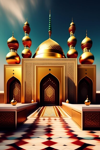 Ilustración de la mezquita islámica de Eid al Adha Linternas árabes y antecedentes islámicos Historia árabe 3d