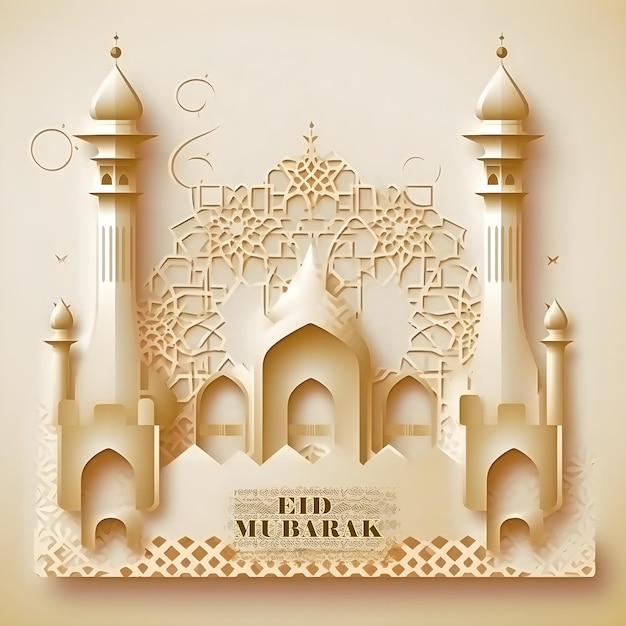 Una ilustración de una mezquita con las palabras eid mubarak.