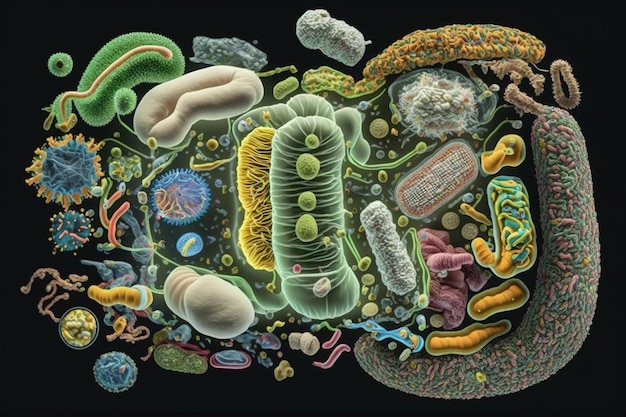 Ilustración de microbiota intestinal generada por Ai