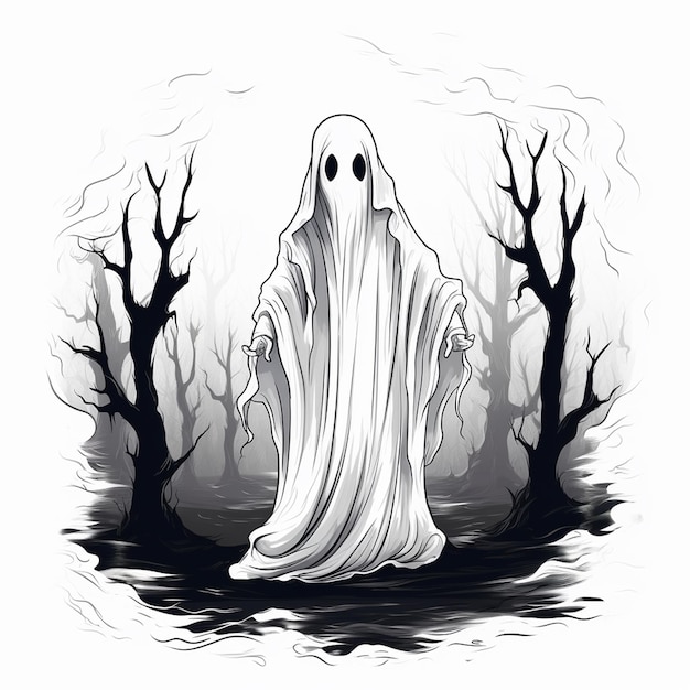 Ilustración de miedo al fantasma de Halloween dibujada a mano