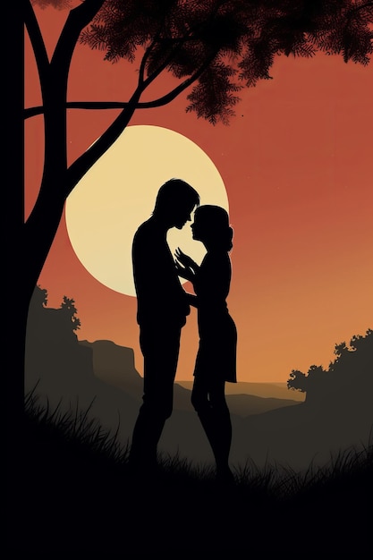 Ilustración mínima de una pareja enamorada de una novela romántica