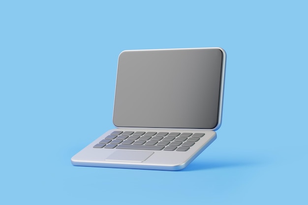 Ilustración minimalista en 3D de una computadora portátil con fondo azul
