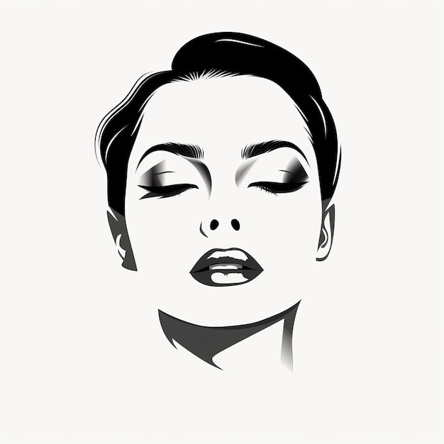 Ilustración minimalista en blanco y negro de la cara de una mujer glamurosa