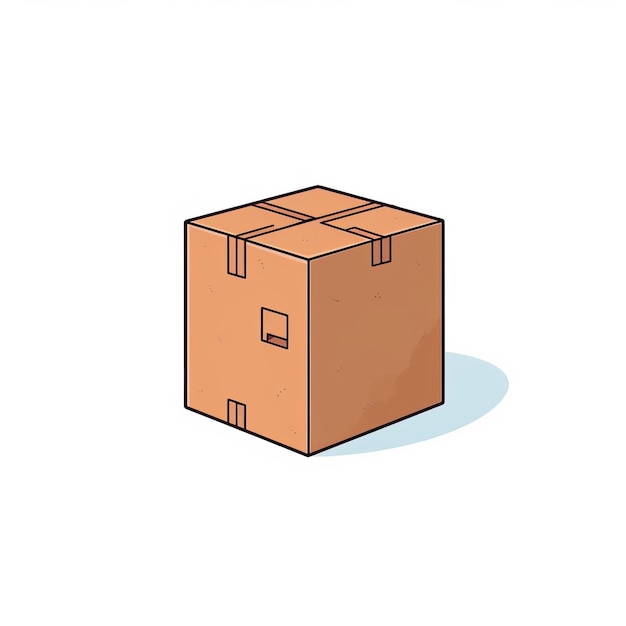 Ilustración minimalista de dibujos animados de una caja de cartón marrón vacía