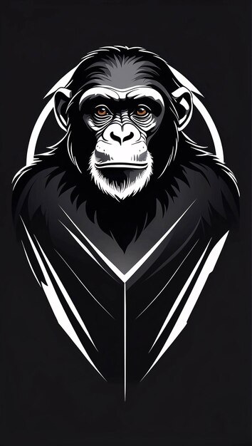 Foto ilustración minimalista, elegante y simple de la idea del logotipo del chimpancé mono en blanco y negro