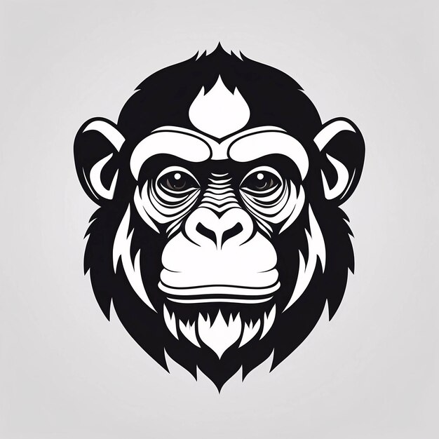 Ilustración minimalista, elegante y simple de la idea del logotipo del chimpancé mono en blanco y negro