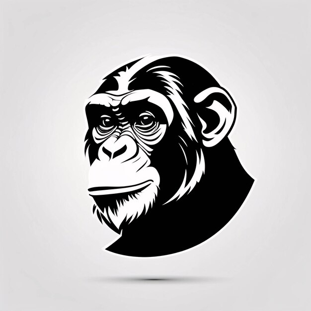 Ilustración minimalista, elegante y simple de la idea del logotipo del chimpancé mono en blanco y negro