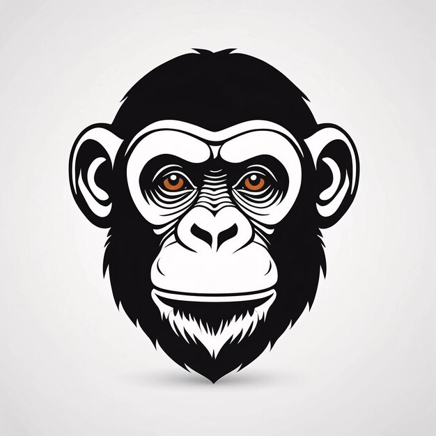 Foto ilustración minimalista, elegante y simple de la idea del logotipo del chimpancé mono en blanco y negro