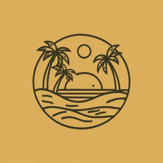 Ilustración minimalista de una escena de playa con palmeras