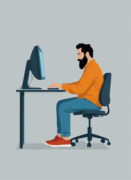 Foto ilustración minimalista de un hombre sentado en una computadora