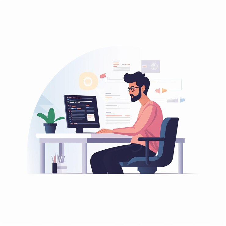 Ilustración minimalista de la interfaz de usuario de la programación de computadoras en un estilo de ilustración plana en un respaldo blanco