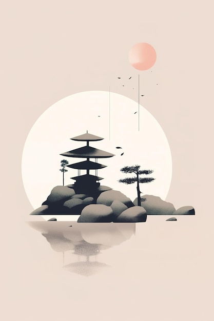 Ilustración minimalista del jardín zen