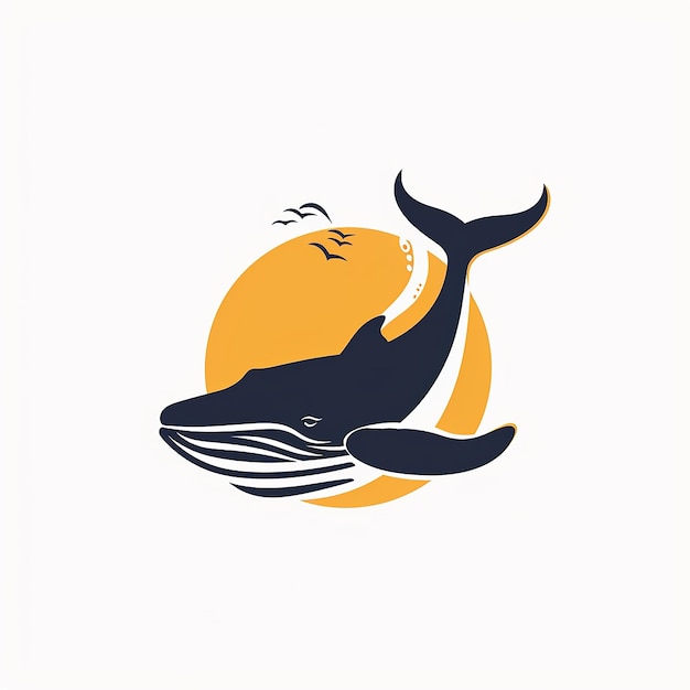 Foto ilustración minimalista del logotipo de la ballena en fondo blanco