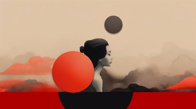 Foto ilustración minimalista de mujer asiática en negro y rojo