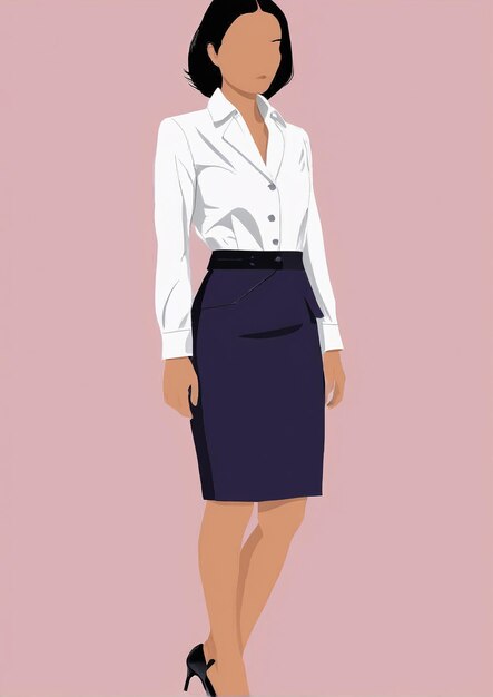 Ilustración minimalista de una mujer con falda y camisa