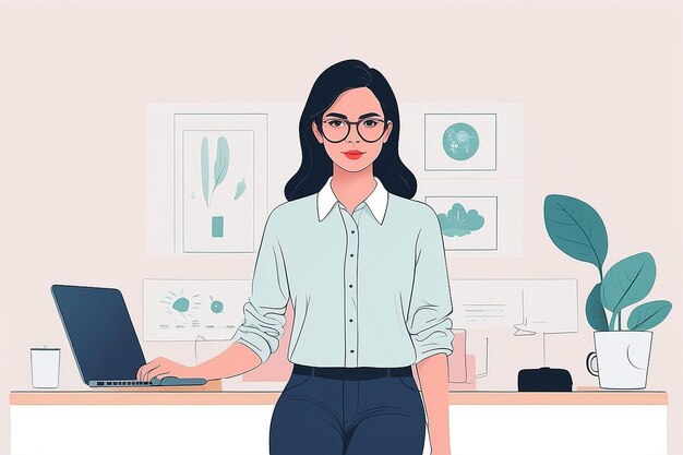 Ilustración minimalista de una mujer en ropa de oficina casual IA generativa
