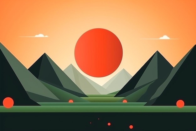 Ilustración minimalista Paisaje futurista retro de los años 80