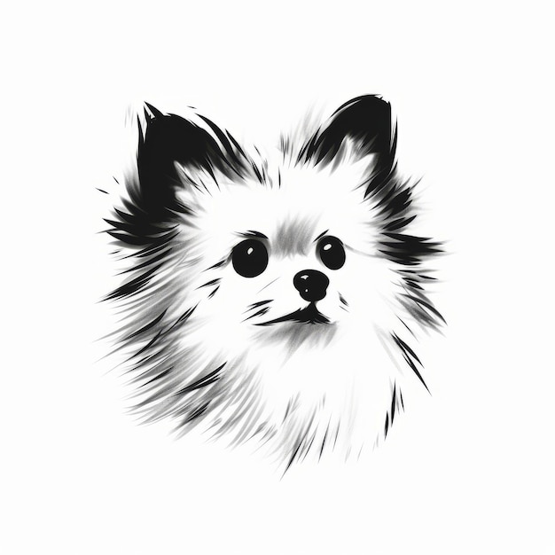 Ilustración minimalista del perfil de la cabeza del Pomerania dibujada a mano