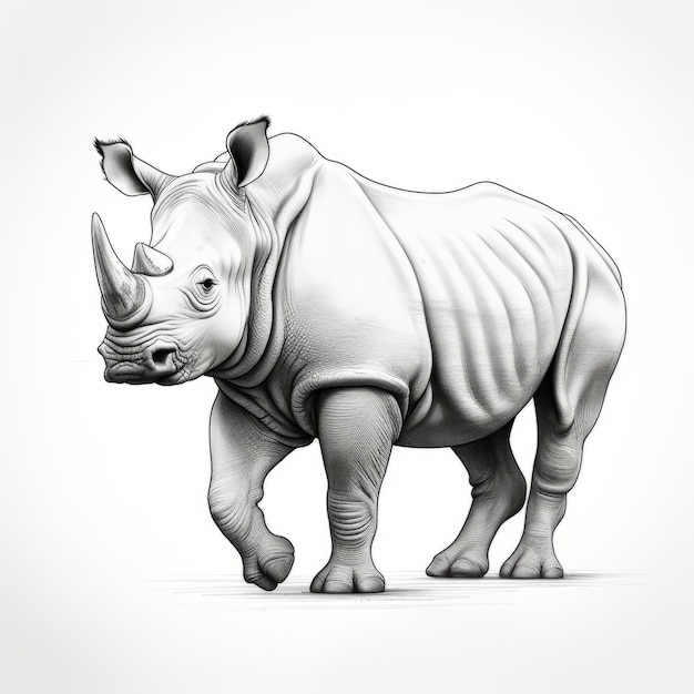 Ilustración minimalista del perfil de un rinoceronte dibujado a mano sobre un fondo blanco