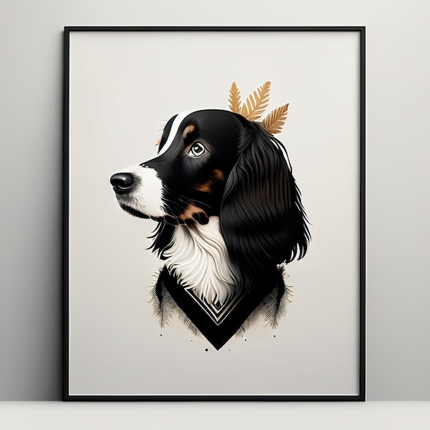 Ilustración minimalista del perro con elementos de color suave IA generativa