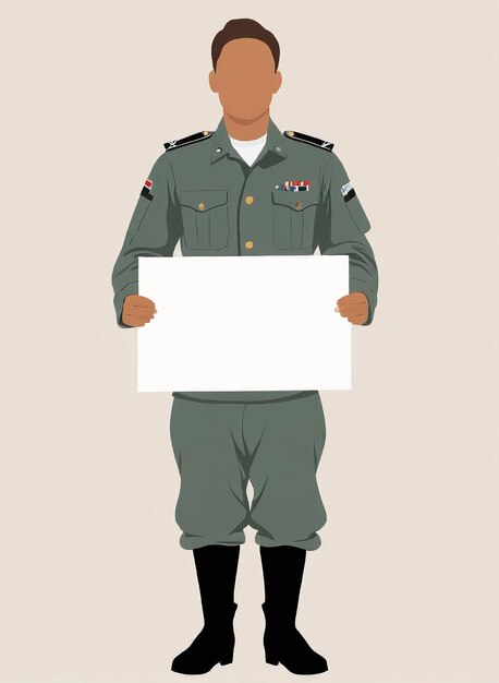 Foto ilustración minimalista un soldado sosteniendo un cartel en blanco