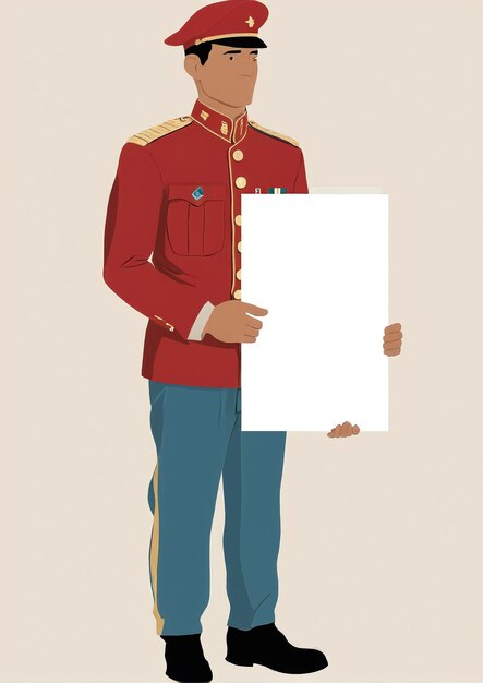 Ilustración minimalista un soldado sosteniendo un cartel en blanco