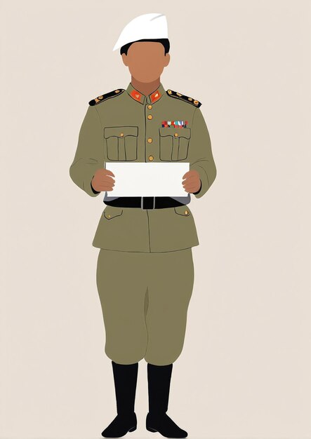 Foto ilustración minimalista de un soldado sosteniendo un periódico