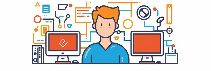 Foto ilustración minimalista de un técnico de computadoras