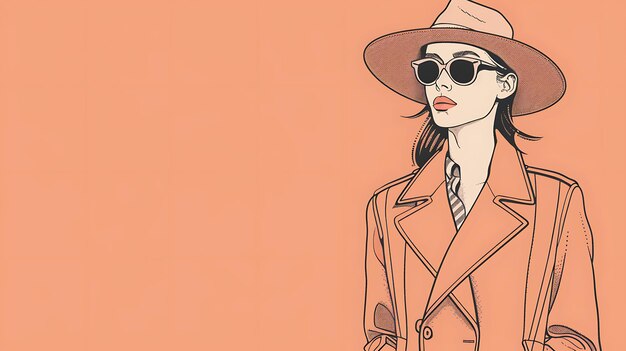 Ilustración de moda de una mujer con un sombrero de abrigado y gafas de sol