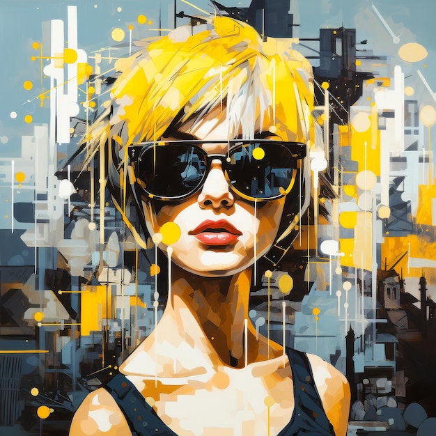 ilustración de moda retrato de una chica con gafas elegantes Diseño de pintura creativa