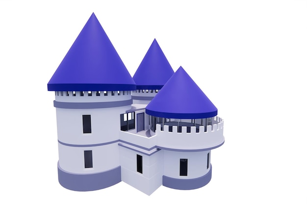 Ilustración modelo de representación 3d del moderno castillo púrpura azul minimalista