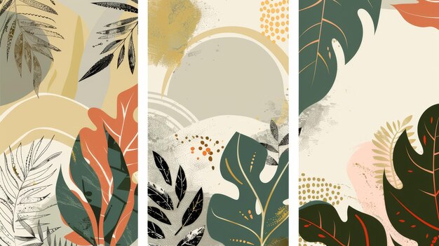 Ilustración moderna de un conjunto de arte botánico en la pared Diseño de arte vegetal abstracto para papel tapiz de portada de impresión Decoración minimalista y natural