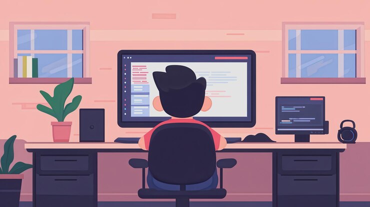 Foto ilustración moderna del espacio de trabajo con configuración de computadora