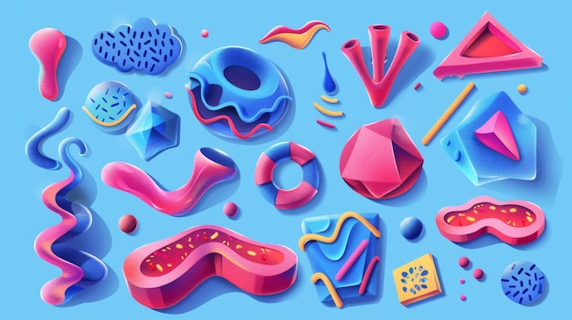 Foto ilustración moderna de formas líquidas 3d para niños al estilo de memphis formas orgánicas geométricas coloridas para diseñar eventos para niños