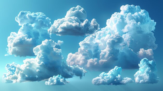 Ilustración moderna de nubes azules sobre un fondo transparente Un conjunto de nubes 3D realistas Efecto transparente realista Ilustración moderno