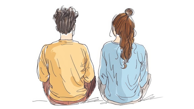 Ilustración moderna de una pareja sentada juntos en la parte trasera Ilustración de diseño moderno de estilo dibujado a mano