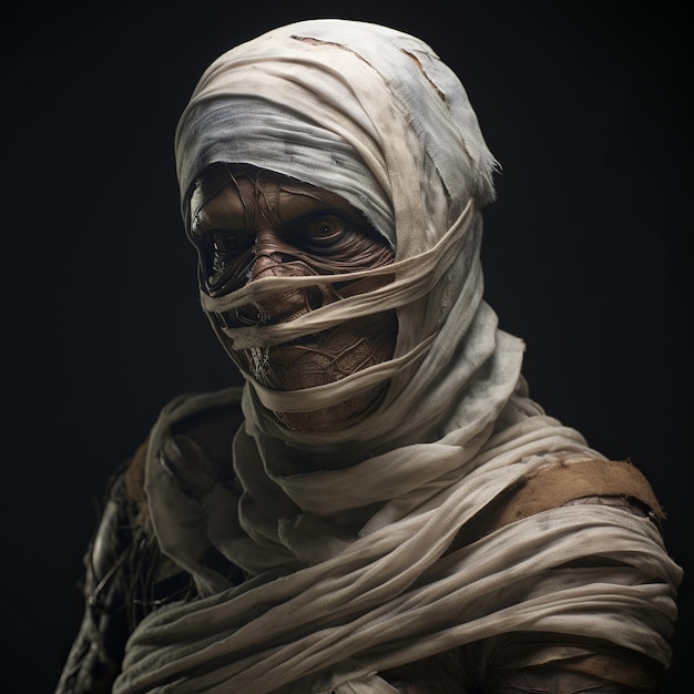 Ilustración de una momia con vendajes espeluznante sucia vieja realista