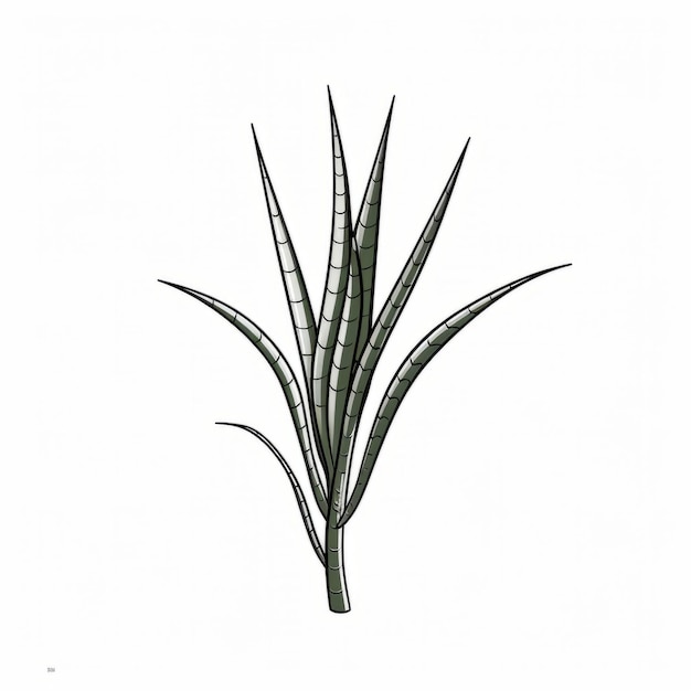 Ilustración monocromática de aloe vera con líneas negras en negrita