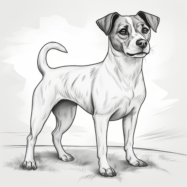 Ilustración monocromática del perro Jack Russell Terrier con un fondo detallado