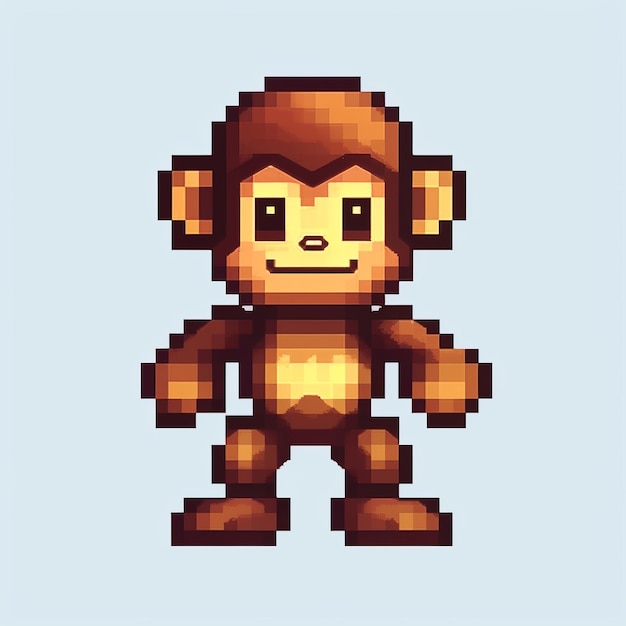 Ilustración de monos de píxeles en estilo Minecraft Arte de juego 2D portátil