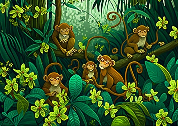 Foto ilustración de monos en la selvaastratto oro