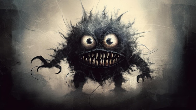 Ilustración de un monstruo en tonos negros de Halloween