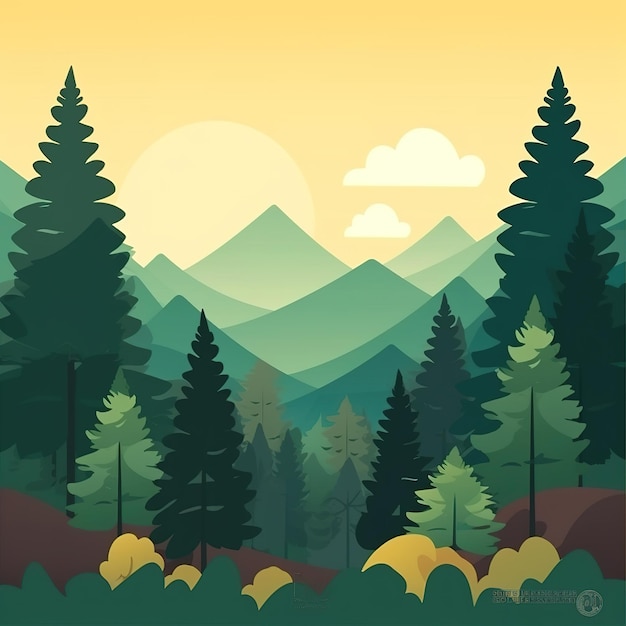 Ilustración de montaña y bosque de estilo plano