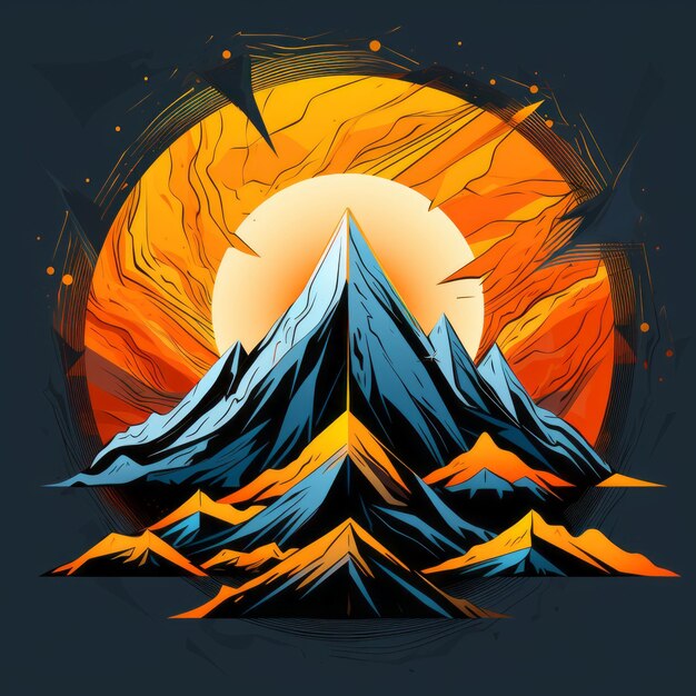 Foto una ilustración de una montaña con el sol en el fondo