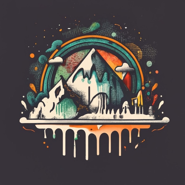 Ilustración de montaña vectorial para el diseño de camisetas Arte digital Fondo salpicaduras de color de agua