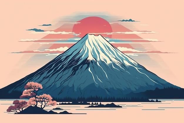 Ilustración del Monte Fuji en color pastel