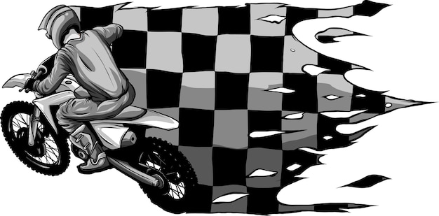 Ilustración de motocross con bandera de carrera